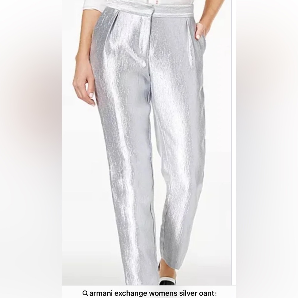 NWT ! Armani Exchange Metallic Silver Trousers